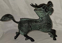 Load image into Gallery viewer, Vintage Chinese Bronze Tone Dragon Beast Figurine Green Patina Statue 7.5"
