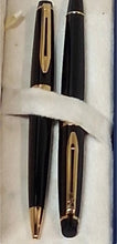 Load image into Gallery viewer, New Waterman Paris Pen Set Black Gold Fountain M + Ballpoint With Case
