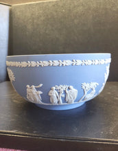 Load image into Gallery viewer, Vintage Wedgwood Blue Jasperware Grecian Sacrifice Bowl 8" Wide

