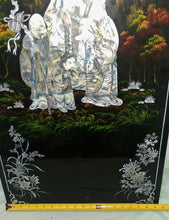 Load image into Gallery viewer, Vintage Chinese Fu Lu Shou Mother of Pearl Inlay Lacquer Wall Panel 31" x 19"
