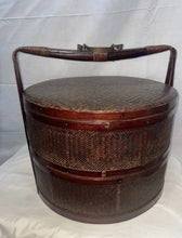 Load image into Gallery viewer, Antique Chinese Wedding Basket with Wood Carved Handles Woven Sides Top EFOC!

