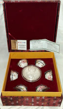 Load image into Gallery viewer, Chinese Gongfu Tea Set Gaiwan 6 Cups .999 Fine Silver Peony Porcelain Box COA
