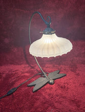 Load image into Gallery viewer, Vintage Dragonfly Brass Table Lamp With Unique Milk Glass Shade Unique &amp; Rare
