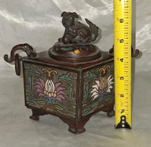 Load image into Gallery viewer, Vintage Chinese Enamel Bronze Incense Burner Censer Foo Dog Lid
