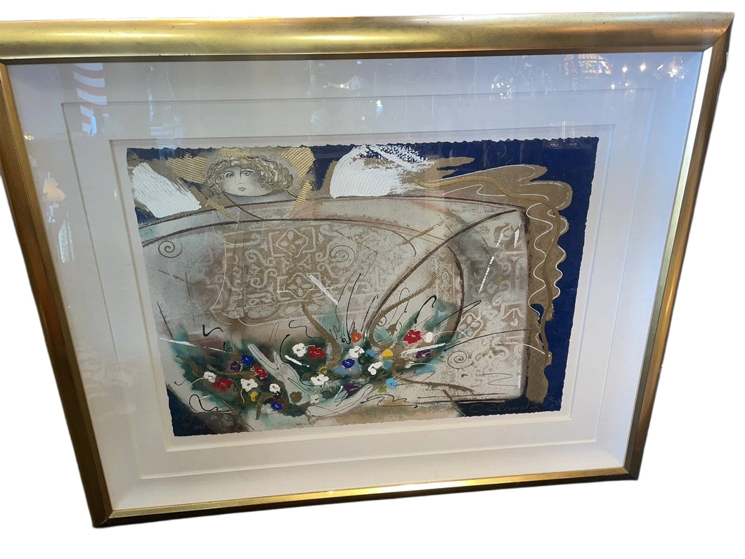 Orlando Agudelo Botero Mixed Media 'Un Angel Llamando Maria del Pilar' Signed