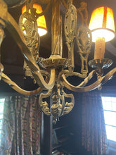 Load image into Gallery viewer, Antique And Unique Brass Five Arm Chandelier
