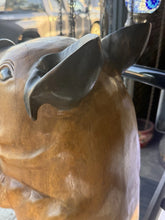 Load image into Gallery viewer, Vintage Hand Carved Solid Wood Pig Butler With Tray Statue 55” Tall
