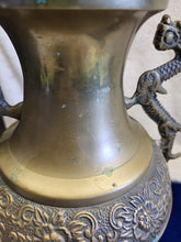 Load image into Gallery viewer, Large Vintage Chinese Solid Brass Dragon Urn Vase Planter with Floral Motif
