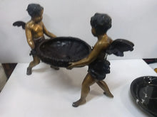 Load image into Gallery viewer, Vintage French Bronze Double Cherub Centerpiece With Black Marble Bowl
