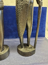 Load image into Gallery viewer, Vtg Carved Wooden Maasai Spear Warrior &amp; Woman Tribal Ebony Figurine Sculpture
