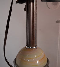 Load image into Gallery viewer, VTG Art Deco Chrome Slag Glass Ashtray Smoking Stand/Table Electric Lighter Lamp
