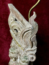 Load image into Gallery viewer, RARE Vintage 34” Thailand Wooden Carved 3 Buddhas Lamp w/ Brass &amp; Switch
