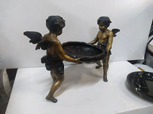Load image into Gallery viewer, Vintage French Bronze Double Cherub Centerpiece With Black Marble Bowl
