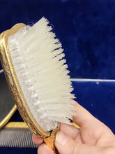 Load image into Gallery viewer, Vtg Matson 1930s Gold Tone Daisy 3-D Vanity Set Hand Mirror Brush Comb Rare Read
