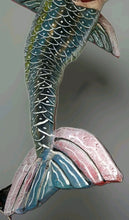 Load image into Gallery viewer, Vintage Unique Mexican Folk Art Mermaid Hand Carved Painted Wood Wall Art 38”
