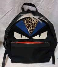 Load image into Gallery viewer, Fendi Bag Bugs Monster Backpack 7VZ012 Y4E Black Nylon Fur Mohawk Red Zip Italy
