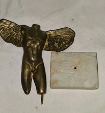 Load image into Gallery viewer, Yanni Signed Abstract Winged Male Torso Bronze Tone Sculpture Marble Base Modern
