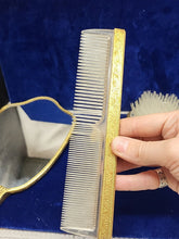 Load image into Gallery viewer, Vtg Matson 1930s Gold Tone Daisy 3-D Vanity Set Hand Mirror Brush Comb Rare Read
