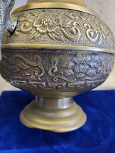 Load image into Gallery viewer, Large Vintage Chinese Solid Brass Dragon Urn Vase Planter with Floral Motif
