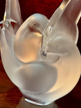 Load image into Gallery viewer, Cristal Lalique France Flower Frog Frosted Dove 8.25” Signed Frosted Crystal
