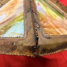 Load image into Gallery viewer, TOM GREENE Hexagonal MCM Brutalist Green Amber Slag Glass Swag Pendant Light
