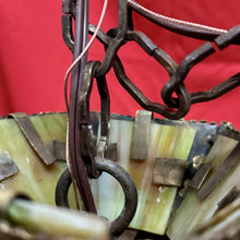 Load image into Gallery viewer, TOM GREENE Hexagonal MCM Brutalist Green Amber Slag Glass Swag Pendant Light
