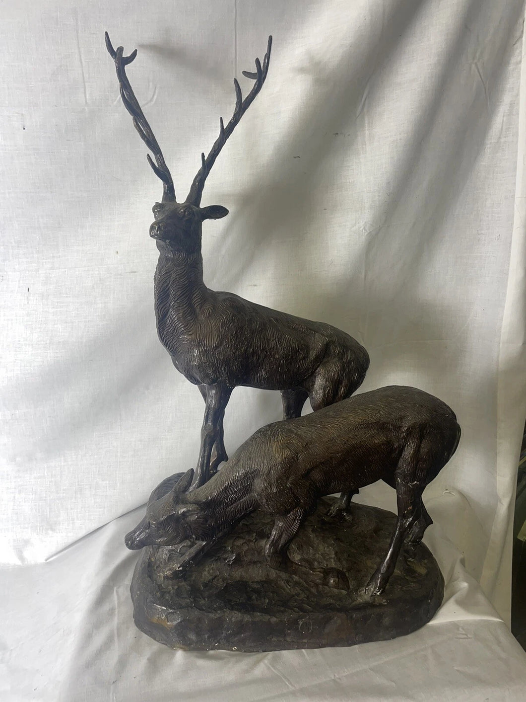 Vintage Jules Moigniez (French, 1835-1894) Large Bronze Sculpture Deer Stag Pair