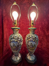 Load image into Gallery viewer, PAIR of Vintage Italian Rococo Capodimonte Porcelain Lamps Cherubs 28”
