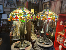 Load image into Gallery viewer, Unique Beautiful ￼Pair Of Vintage Tiffany Style Stained Glass Table Lamps
