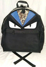 Load image into Gallery viewer, Fendi Bag Bugs Monster Backpack 7VZ012 Y4E Black Nylon Fur Mohawk Red Zip Italy
