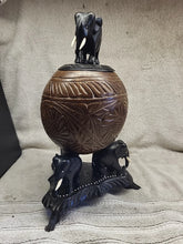 Load image into Gallery viewer, Anglo Raj carved coconut shell with elephant tobacco storage
