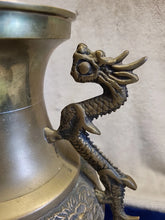 Load image into Gallery viewer, Large Vintage Chinese Solid Brass Dragon Urn Vase Planter with Floral Motif
