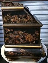 Load image into Gallery viewer, Asian Black Lacquer Jewelry Chest Cabinet Drop Front Top, Doors &amp; Drawers
