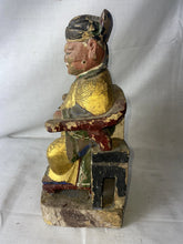 Load image into Gallery viewer, Antique Chinese Gold Gilt Hand Carved Wood Polychrome Emperor Statue
