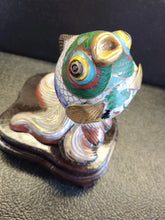 Load image into Gallery viewer, Vintage Cloisonné Enameled Brass Tropical Fish Sculpture on Wood Stand
