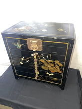 Load image into Gallery viewer, Vintage Black Lacquer Japanese Jewelry Box with Bird and Flower Motif
