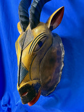 Load image into Gallery viewer, Vintage Large 23” African Tribal Blesbok Blesbuck Antelope Yellow Wood Mask
