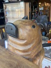 Load image into Gallery viewer, Vintage Hand Carved Solid Wood Pig Butler With Tray Statue 55” Tall
