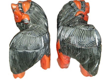 Load image into Gallery viewer, Vintage Japanese Shisa Guardian Lion Foo Dog Statues Pair Red Black Wood 16”X15”
