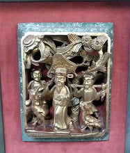 Load image into Gallery viewer, Antique Chinese Carved Deep Relief Gilt Wood Emperor Scene Panel
