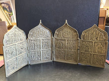 Load image into Gallery viewer, Antique Rare Unique Russian Christian 19th Cent Brass 4-Panel Folding Skladen
