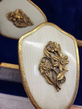Load image into Gallery viewer, Vtg Matson 1930s Gold Tone Daisy 3-D Vanity Set Hand Mirror Brush Comb Rare Read
