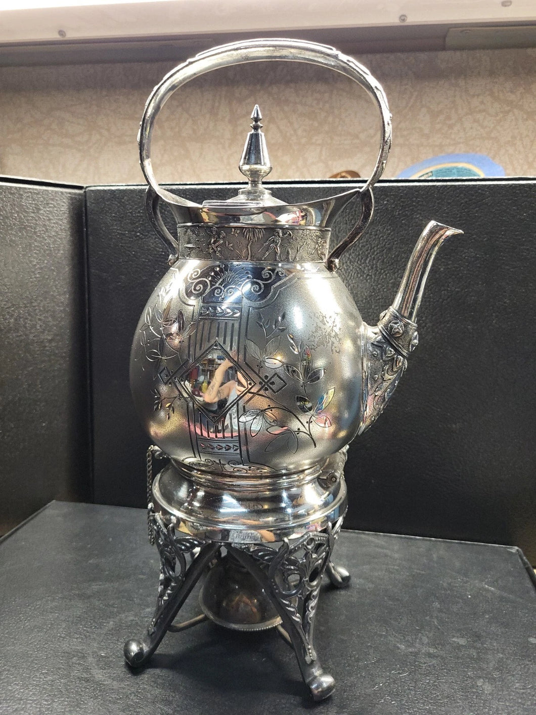 RARE MERIDEN B. COMPANY Swirled Quadruple SilverPlated Tipping Teapot - ANTIQUE