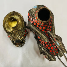 Load image into Gallery viewer, Antique Chinese Enameled Brass, Turquoise &amp; Coral Beads FOO DOG Incense Burner!!
