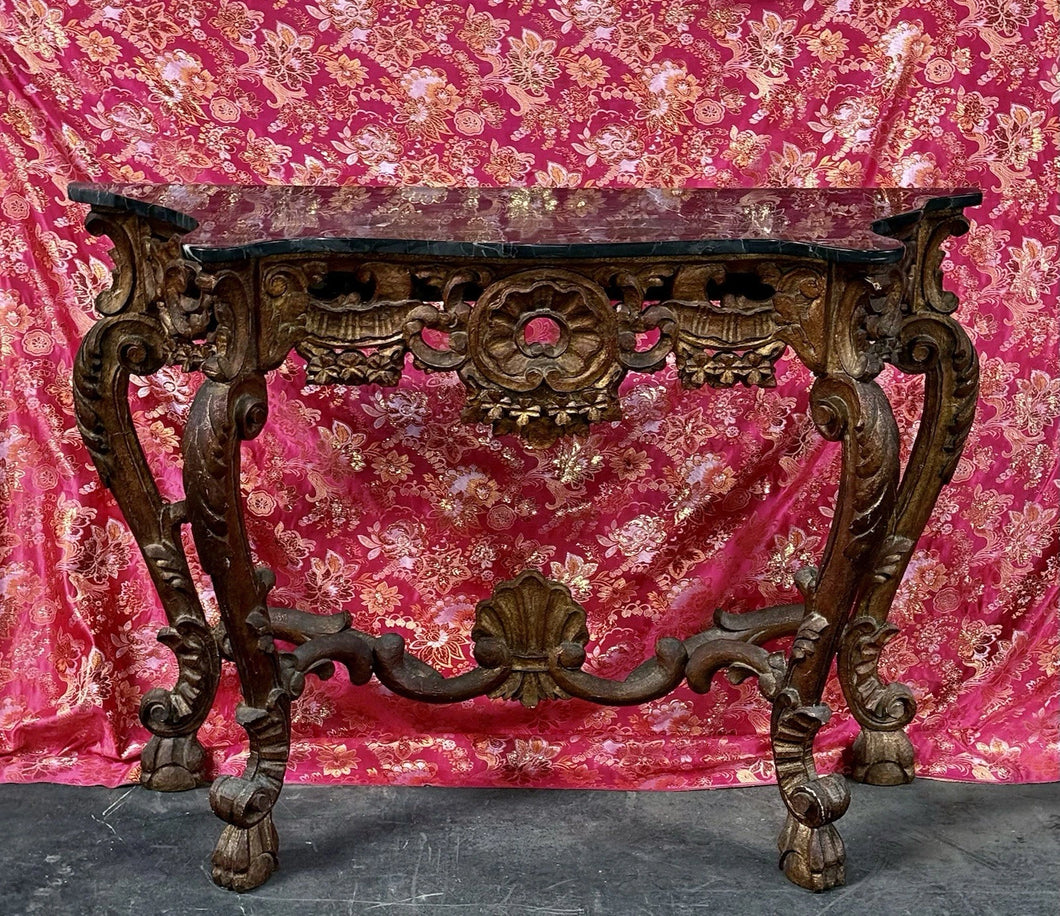 Antique Rococo Style Carved Giltwood 52” Console Table w/ Removable Marble Top