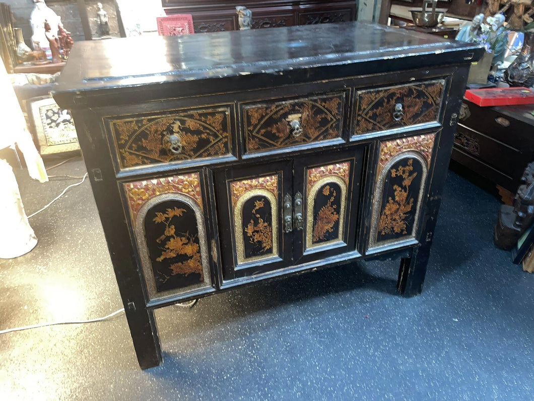 Antique 19th Century Chinese Wood Black Lacquer Storage Cabinet!!!