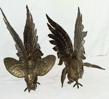 Load image into Gallery viewer, Vintage Brass Rooster Figurines Set of 2 Fighting Cocks Mid Century
