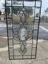 Load image into Gallery viewer, Vintage Iridescent Stained Glass Window Panel With Seahorse Motif 24“ X 12“
