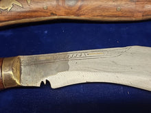 Load image into Gallery viewer, WW2 Period Kukri Engraved Blade original sheath Wood &amp; Brass Warrior Dagger
