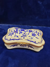Load image into Gallery viewer, Antique German Kalk Porcelain Blue &amp;Gold Enameled Accent Trinket Box Late 1800s
